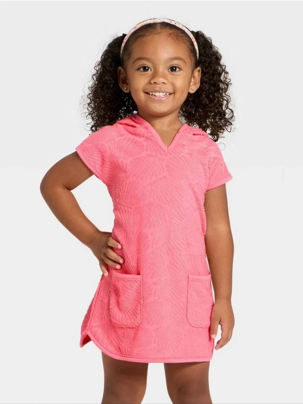NWT Cat & Jack Toddler Girls' Seashell Embossed Hooded Swim Cover Up Dress